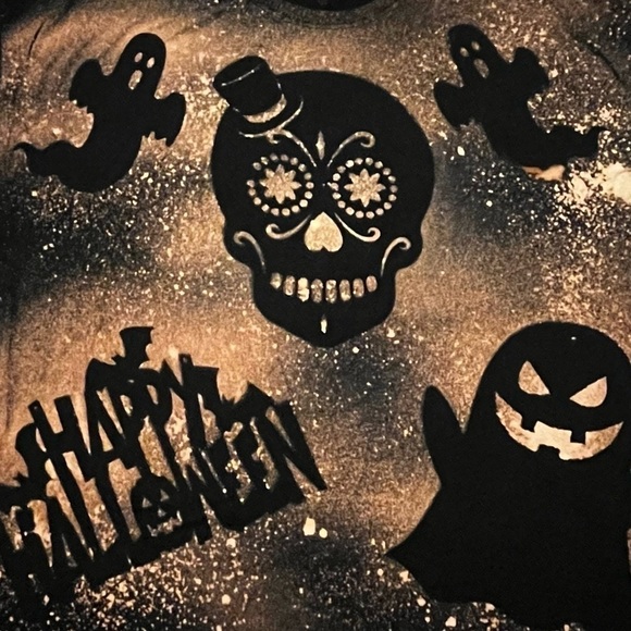 Halloween Bleached Tee Shirt Ghosts Skull Short Sleeve Black Spooky Unisex 3x - Picture 2 of 4